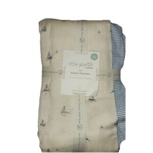 NWT Carters 2 Pack Baby Boy Blankets Blue Striped White Sailboats Little Planet